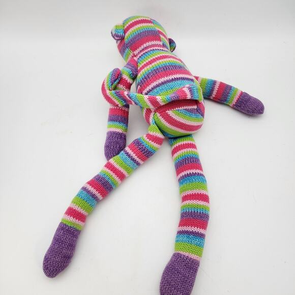 Pier 1 Imports Rainbow Sock Monkey Plush 22" Knit Stuffed Doll Stuffed Toy - Picture 2 of 6